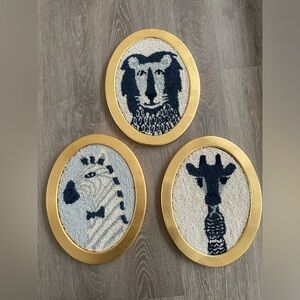 CUTEST Pottery Barn Kids Blue Gold Animals Artwork Wall Art